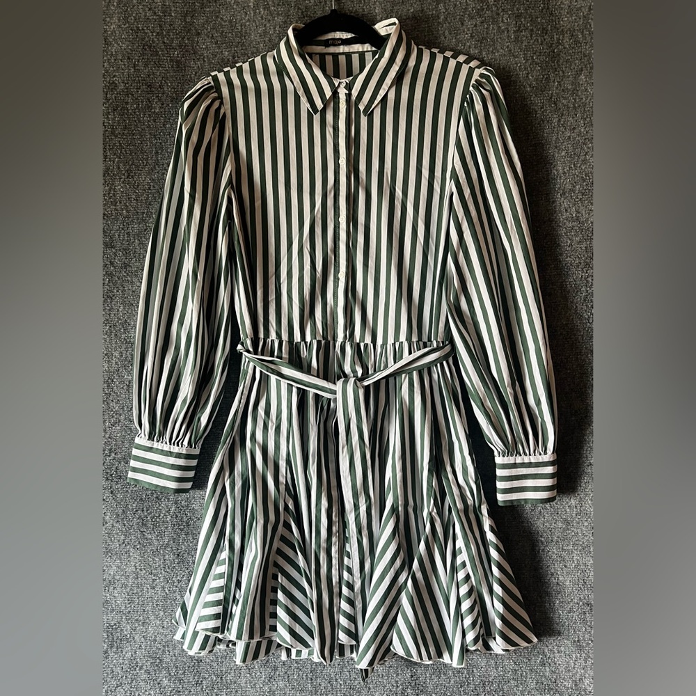 Maje Paris women striped Dress Greenwhite flared skirt formal coquette 32”waistM
